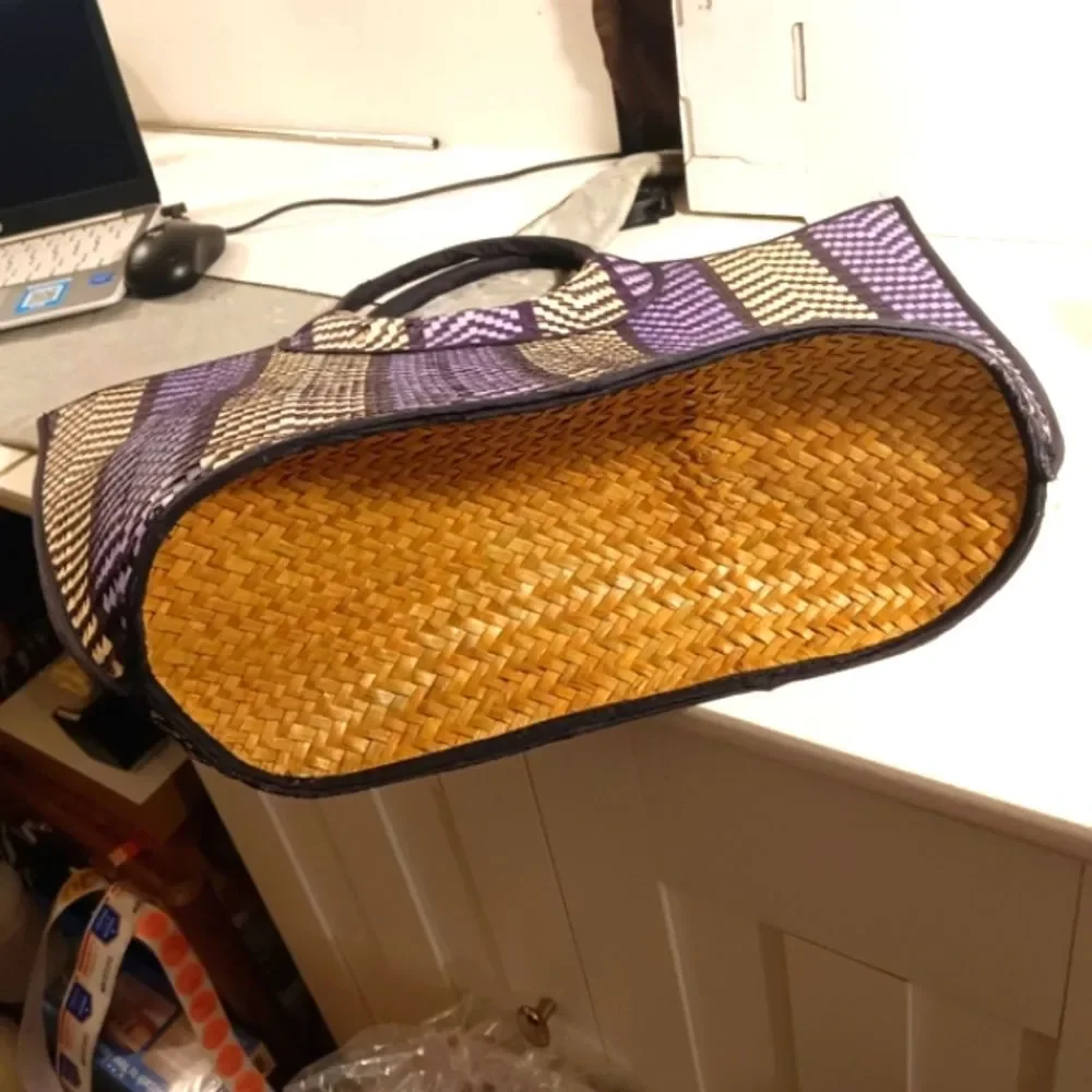 African Chevron Pattern Large Straw Bag